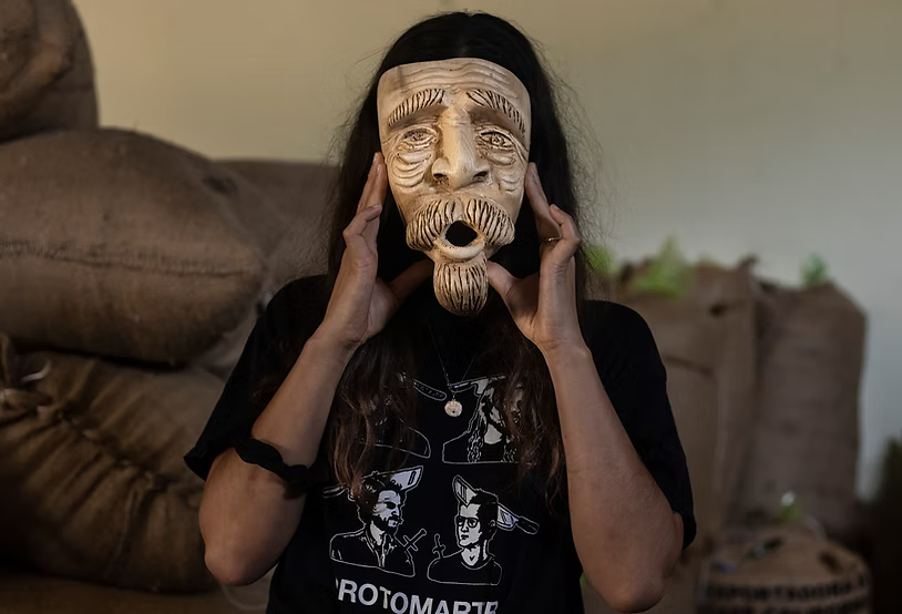Carved Huehuentones mask worn for the Mazatec Day of the Dead in Huautla